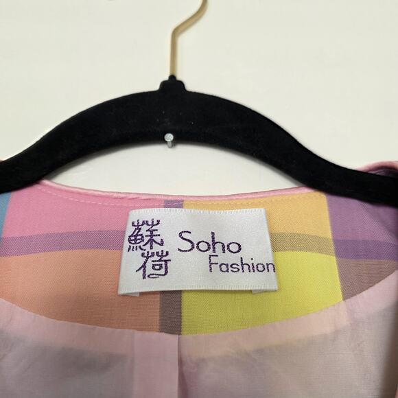 Vtg Plaid Checkered Pastel Blazer Jacket Womens M/L Artsy Retro Pockets Easter - Picture 6 of 8